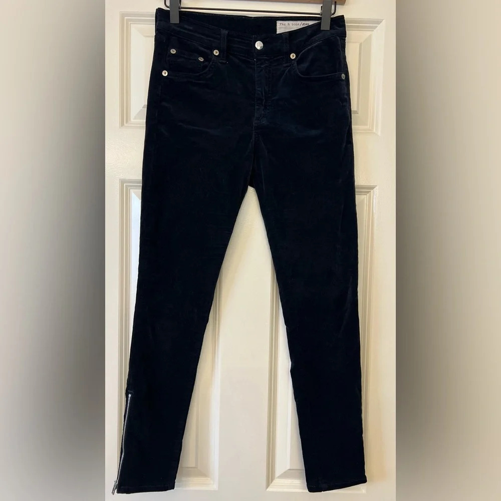 Rag & Bone Navy Velvet crop Pant with Zipper detail Size 26 - Picture 1 of 12